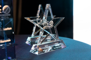 Photo of the NVTC CFO award, a see-through Star