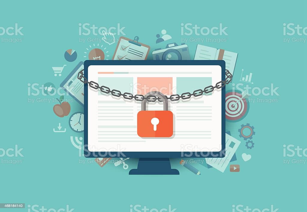 Graphic of computer with a chain and padlock around it