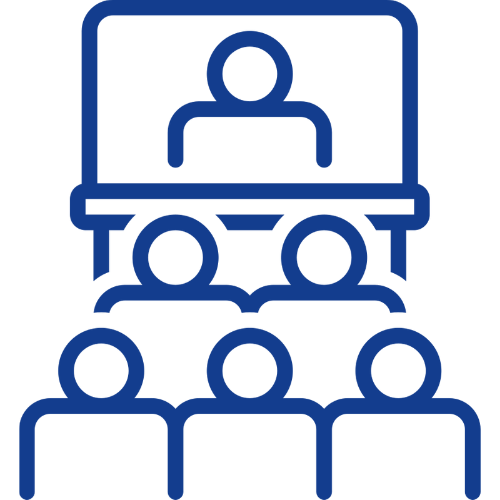 illustration of person at front of meeting and audience