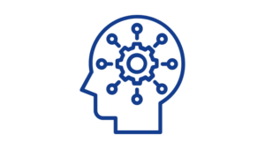 Graphic of human head with hub and spoke cog