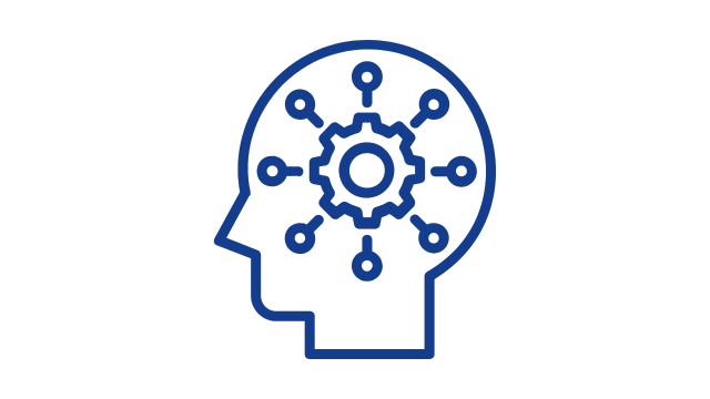 Graphic of human head with hub and spoke cog