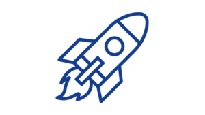 Graphic of rocketship taking off to symbolize startup