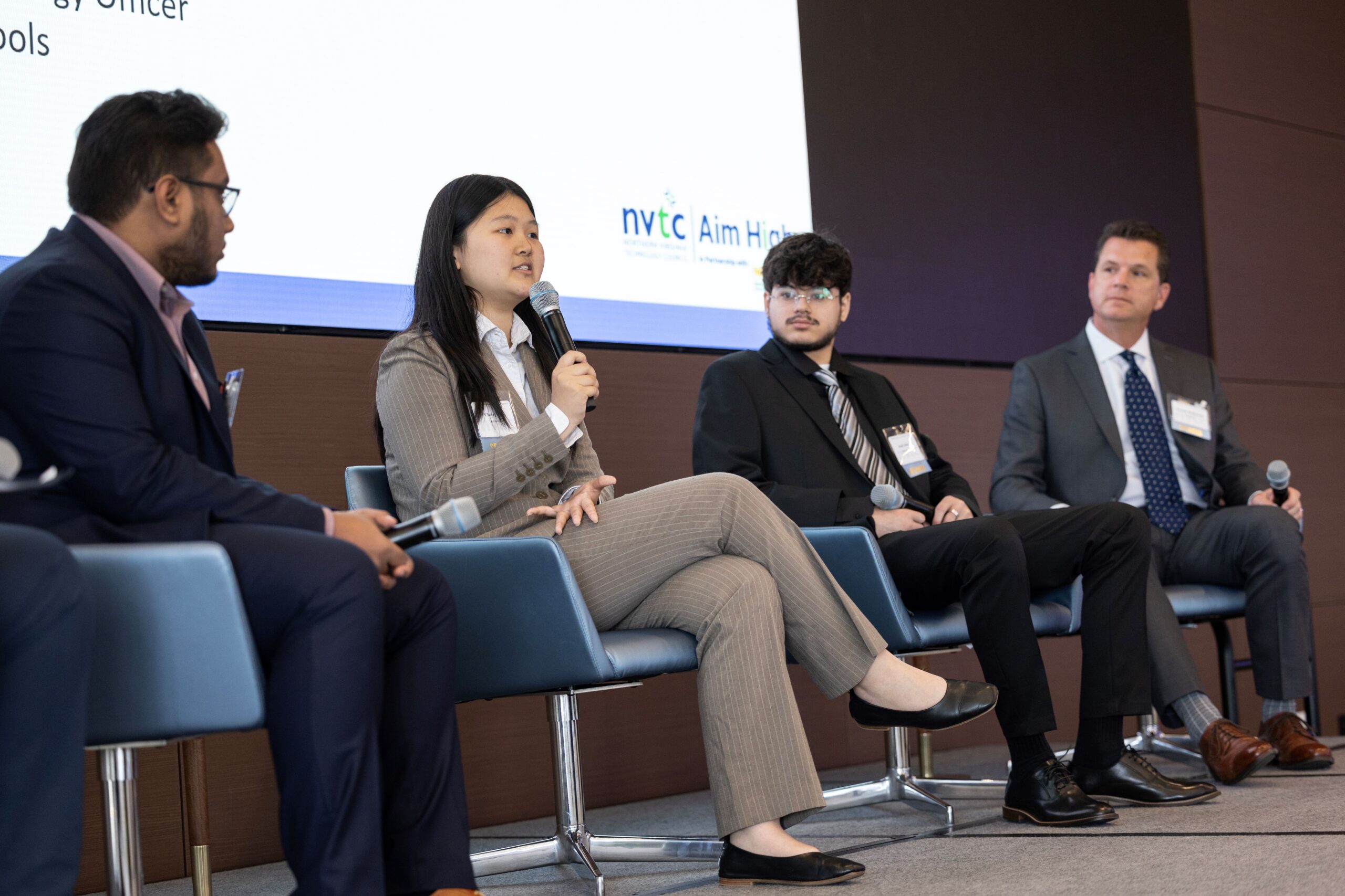 Panel featuring high school students at Aim High kickoff event